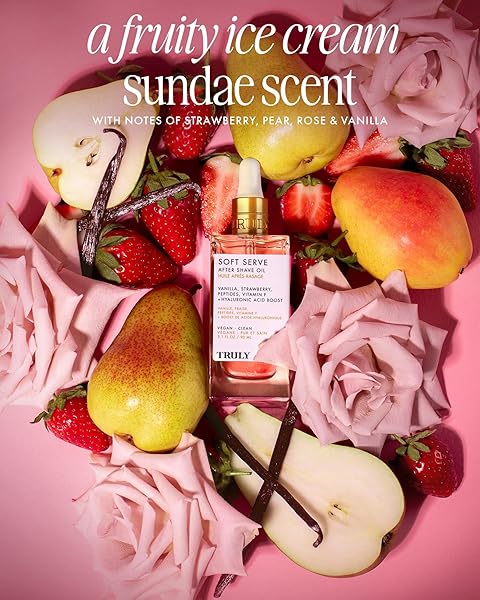 TRULY BEAUTY SOFT SERVE AFTER SHAVE OIL | HYDRATING TREATMENT FOR INGROWNS & IRRITATION | PEPTIDES, HYALURONIC ACID & STRAWBERRY EXTRACT | SOOTHES & SMOOTHS SKIN | STRAWBERRY VANILLA SCENT (3.1 FL OZ)