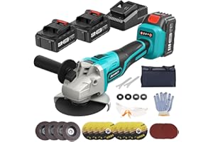 Avhrit Cordless Angle Grinder 2X4.0AH Batteries, 21V Power Angle Grinder Tools with Fast Charger, 9000RPM Brushless Motor Metal Grinder, 4-1/2'' Cutting Wheels, Flap Disc for Cutting, Polishing