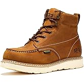 ROCKROOSTER Edgewood Waterproof Moc Toe Work Boots for Men, 6" Steel Toe Wedge Non-Slip Rubber Outsole Safety Boot, Brown Leather Roofer Asphalt Boots, Comfort, Anti-Fatigue, ASTM F2413-18 EH SAP858