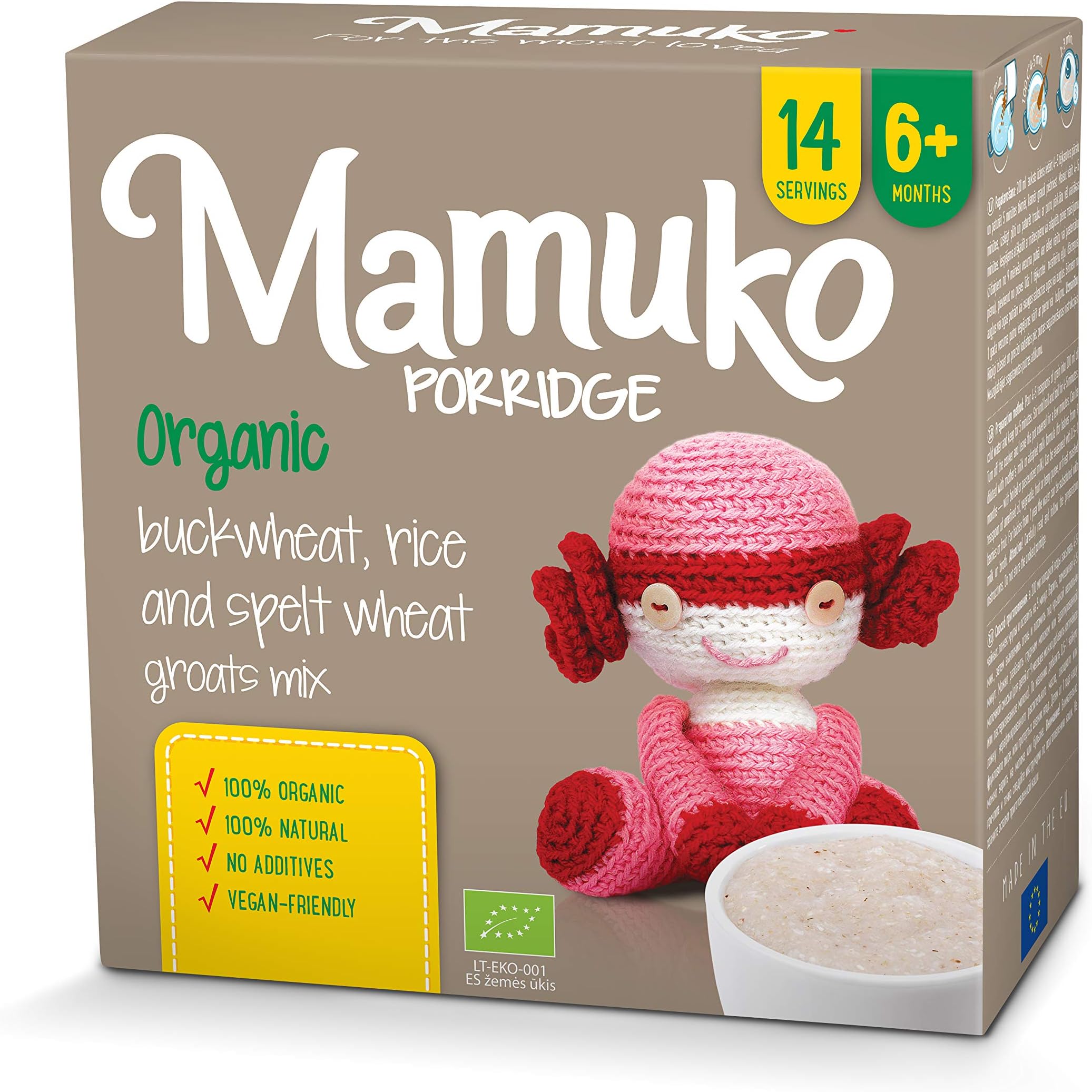 MAMUKO PORRIDGE - 3 Grain. Organic Mix of buckwheat, Rice and Spelt Wheat Groats, 6+ Months