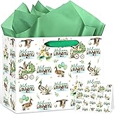 Yomaiha Mallard Duck Baby Shower Paper Gift Bag Welcome Baby Mallard Duck Birthday Gift Bag with Wrapping Paper and Card Green Duck Hunting Bag for Boys Girls Newborn Baby Shower Party Supplies
