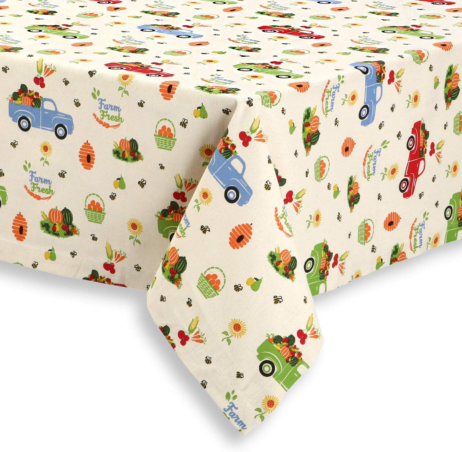 Cackleberry Home Farm Truck Harvest Cotton Fabric Tablecloth, 60 x 84 Oval