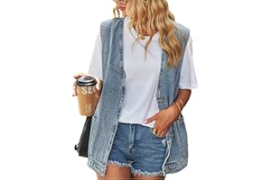 Zontroldy Denim Jean Vest for Women Oversized Sleeveless Button Down Denim Jean Vest Waistcoat Shacket Jacket