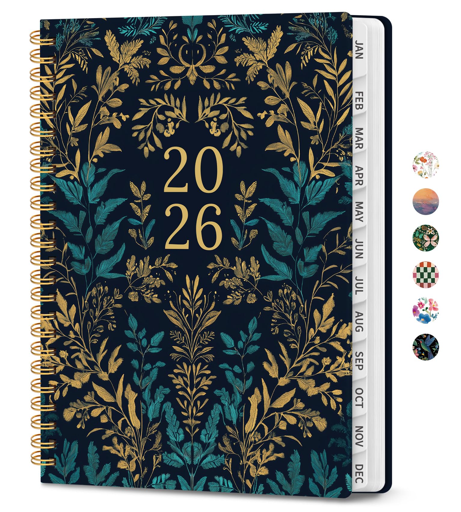 Photo 1 of 2026 Planner, Weekly and Monthly Calendar Planner for Women, Jan 2026 - Dec 2026, Hardcover Planning Agenda book with Tabs, Spiral Bound, Inner Pocket, Perfect for School Office Supplies, 6.3" x 8.5" - Hidden Bloom