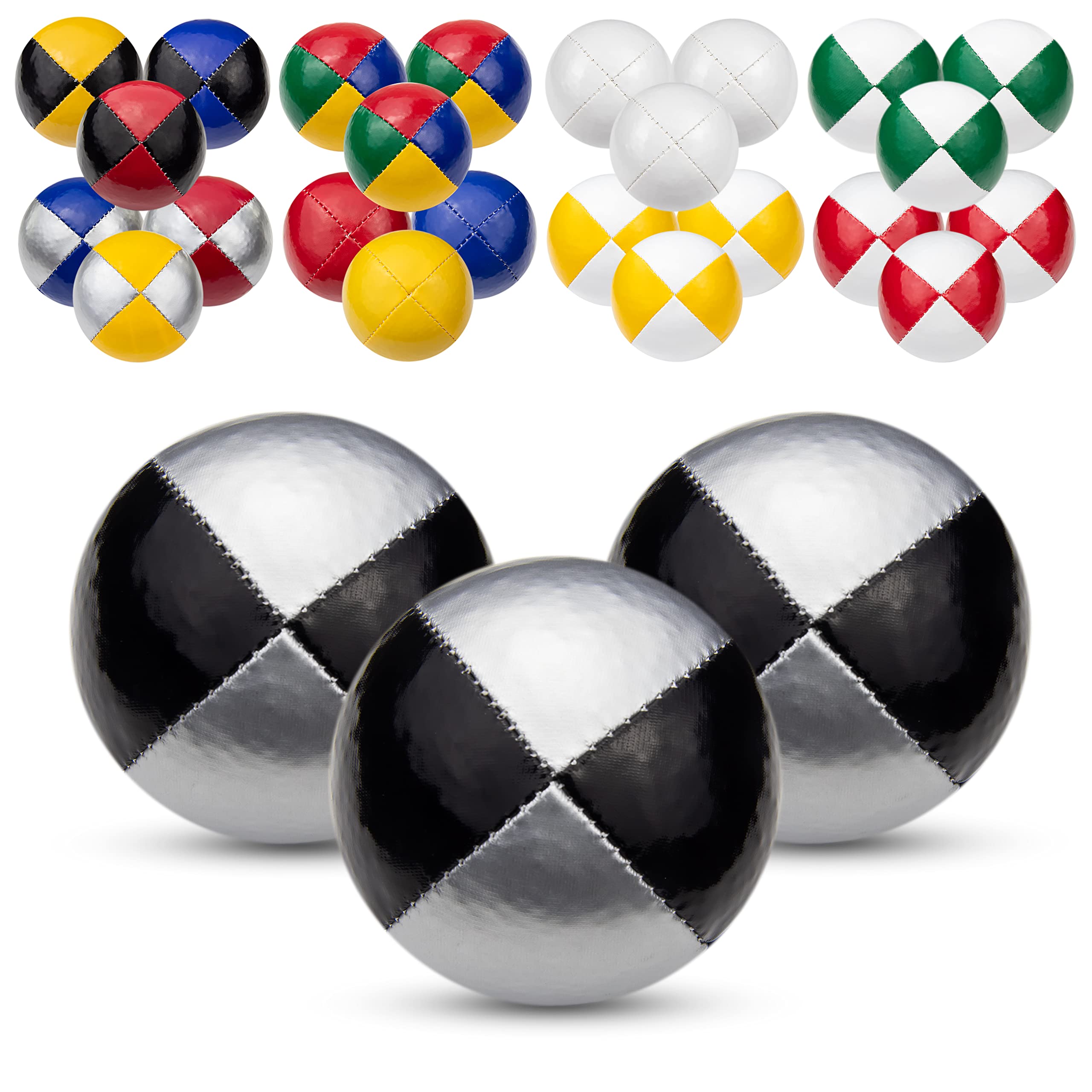 Juggle Dream 3x Pro Thud Juggling Balls - Set of 3 Professional Juggling Balls with Free Online Learning Video, Perfect for Beginners and Experts (Silver/Black)
