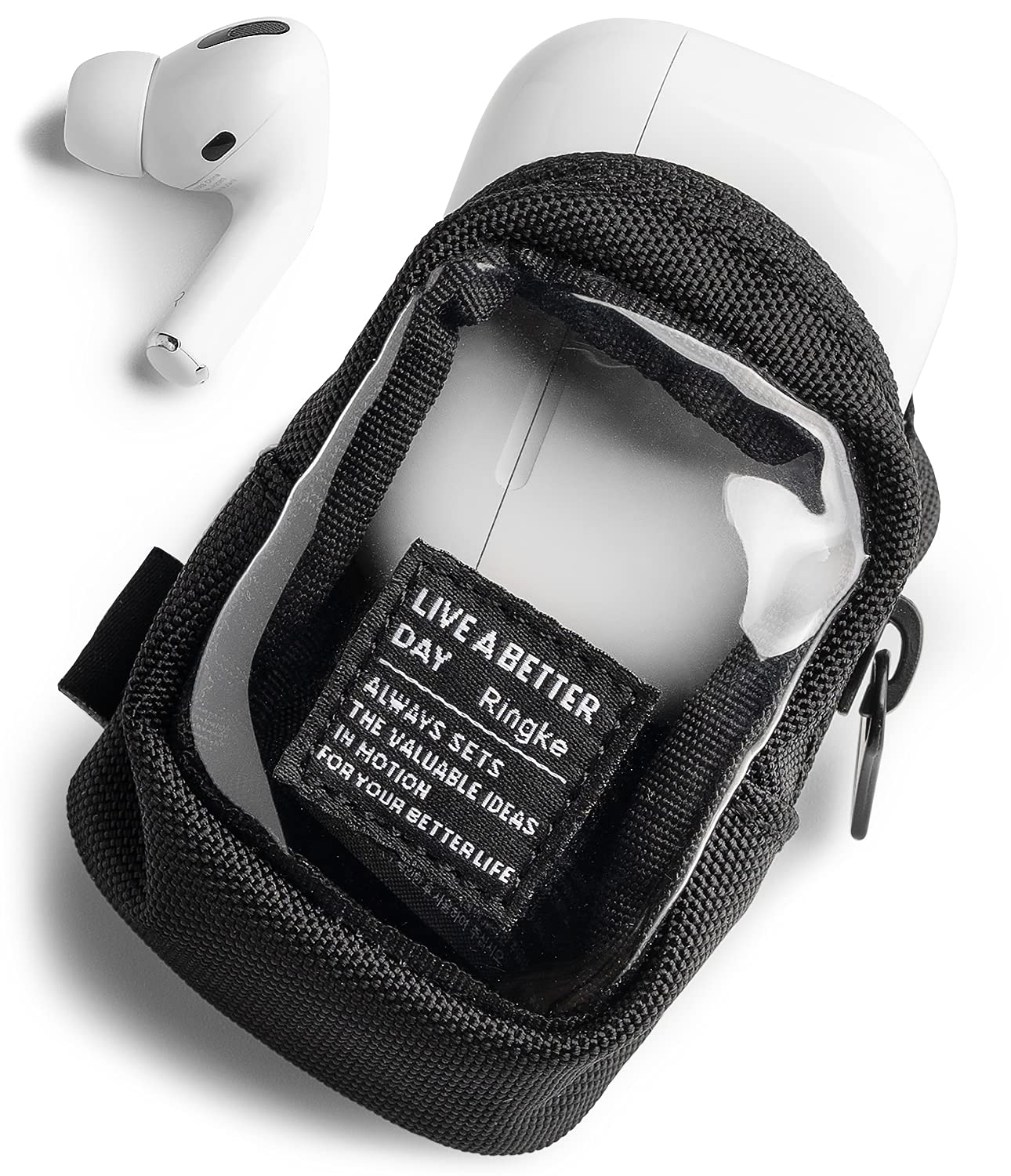 Ringke Mini Pouch [Block] Nylon Carrying Pouch Small Bag for AirPods, Galaxy Buds, Earphones, Cards, ID - Clear