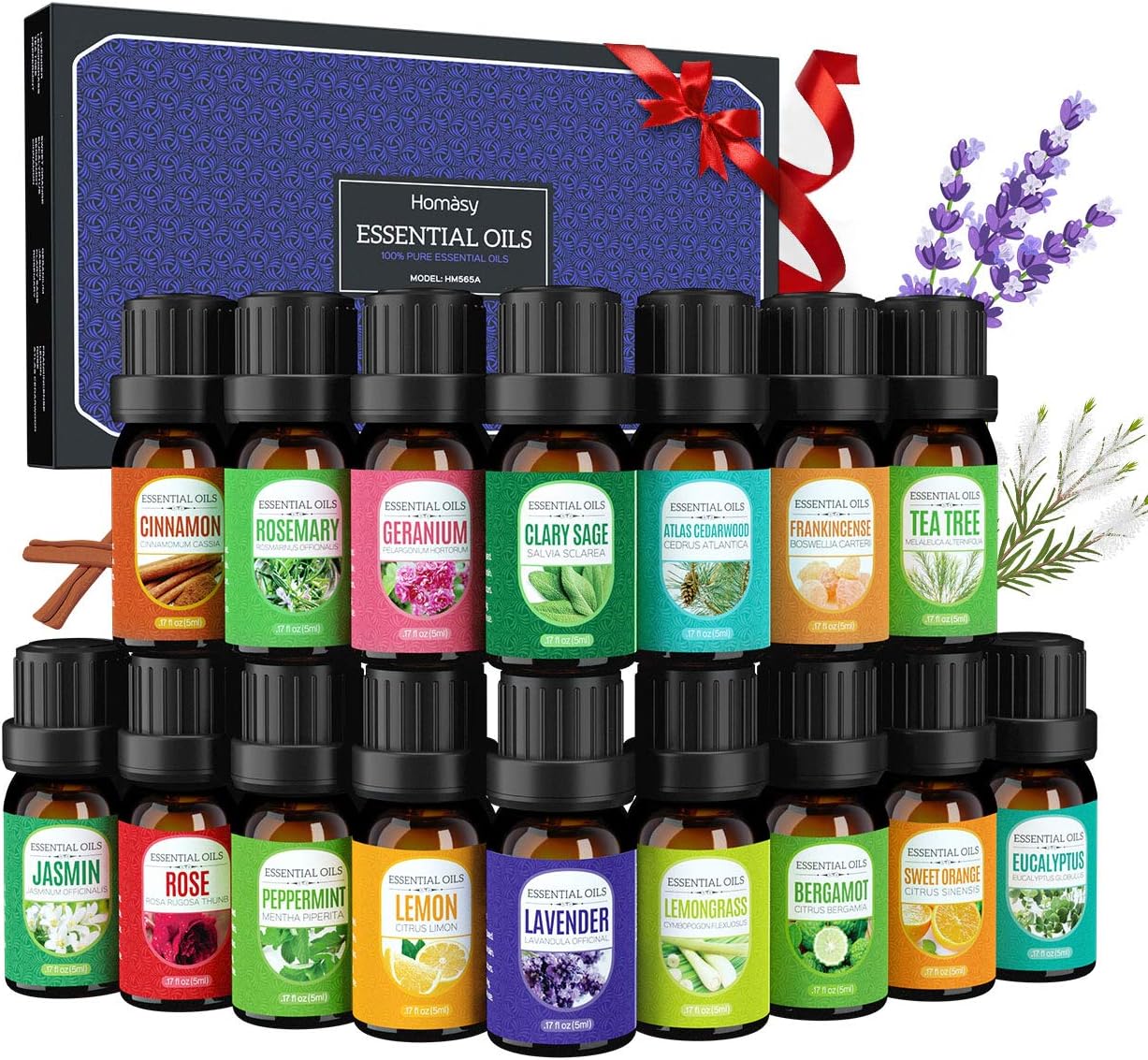 Amazon Com Homasy Essential Oils Gift Set 16pcsx5ml Top 16 Natural Aromatherapy Essential Oil Set Essential Fragrance Oil Set For Diffuser Humidifier Include Lavender Tea Tree Sweet Orange More Health Personal Care