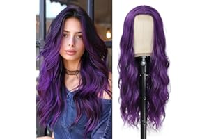YBYMCAI Long Purple Wavy Wigs for Women Middle Part Dark Purple Wig 26 inch Natural Curly Synthetic Wig Heat Resistant Fiber Wigs for Daily Party Use