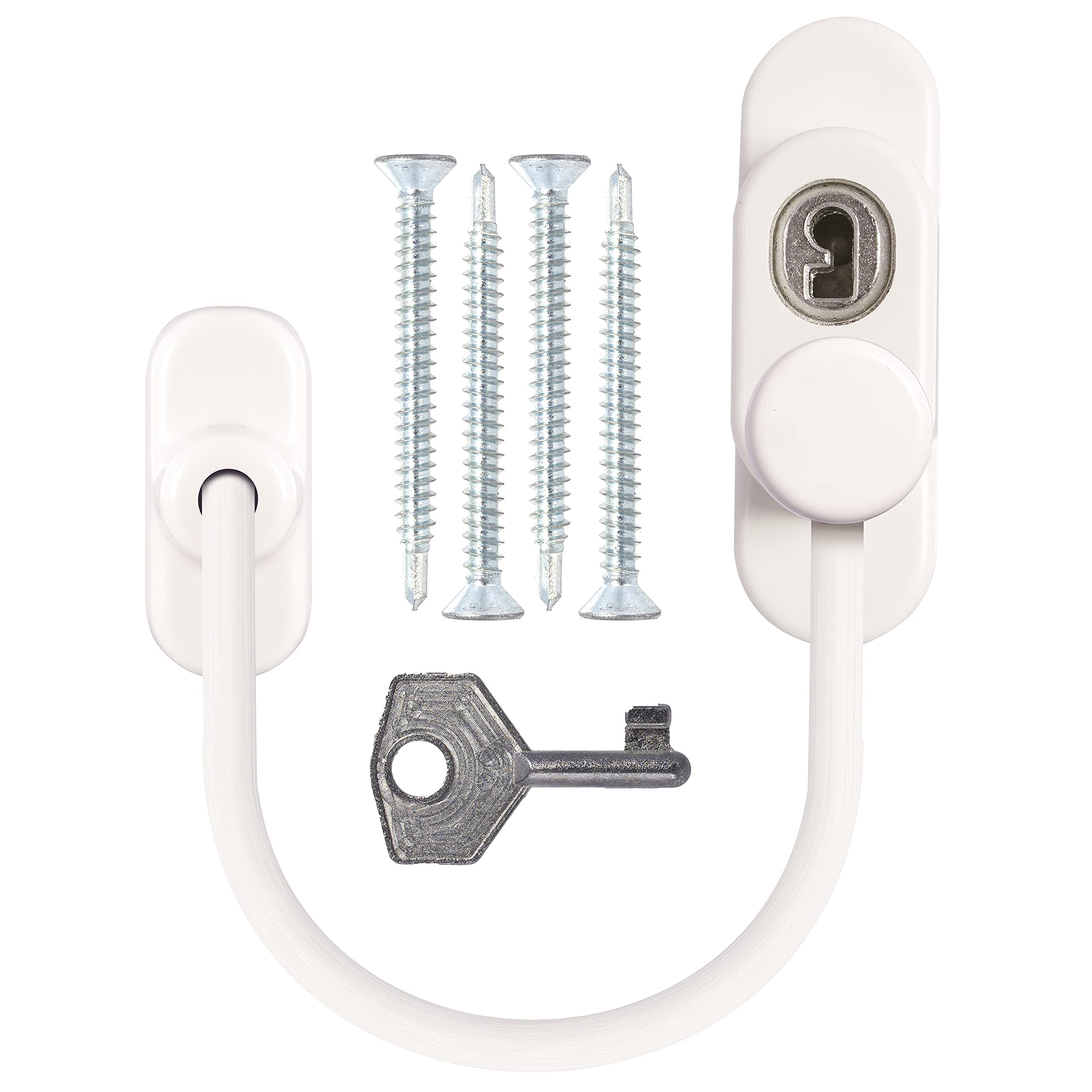 White Lockable Window Restrictor with Key & Fixings Restrictor to Prevent Injury & Increase Security