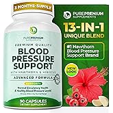 PurePremium Blood Pressure Supplements with Hawthorn Berry, Hibiscus, Garlic & Vitamin B12- Nitric Oxide Supplement for Normal Heart Health, Circulation Health & Blood Pressure Support - 90ct