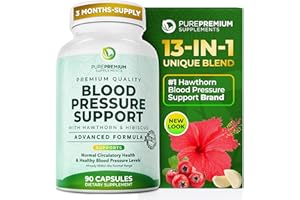 PUREPREMIUM SUPPLEMENTS PurePremium Blood Pressure Supplements with Hawthorn Berry, Hibiscus, Garlic & Vitamin B12- Nitric Oxide Supplement for Normal Heart Health, Circulation Health & Blood Pressure Support - 90ct