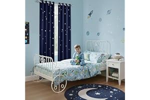 NICETOWN Twinkle Stars Blackout Curtains - Nap Time Essential Kid's Room/Nursery Window Treatment Curtain Panels with Hollow Stars (2-Pack, W52 x L84 inches, Navy Blue)
