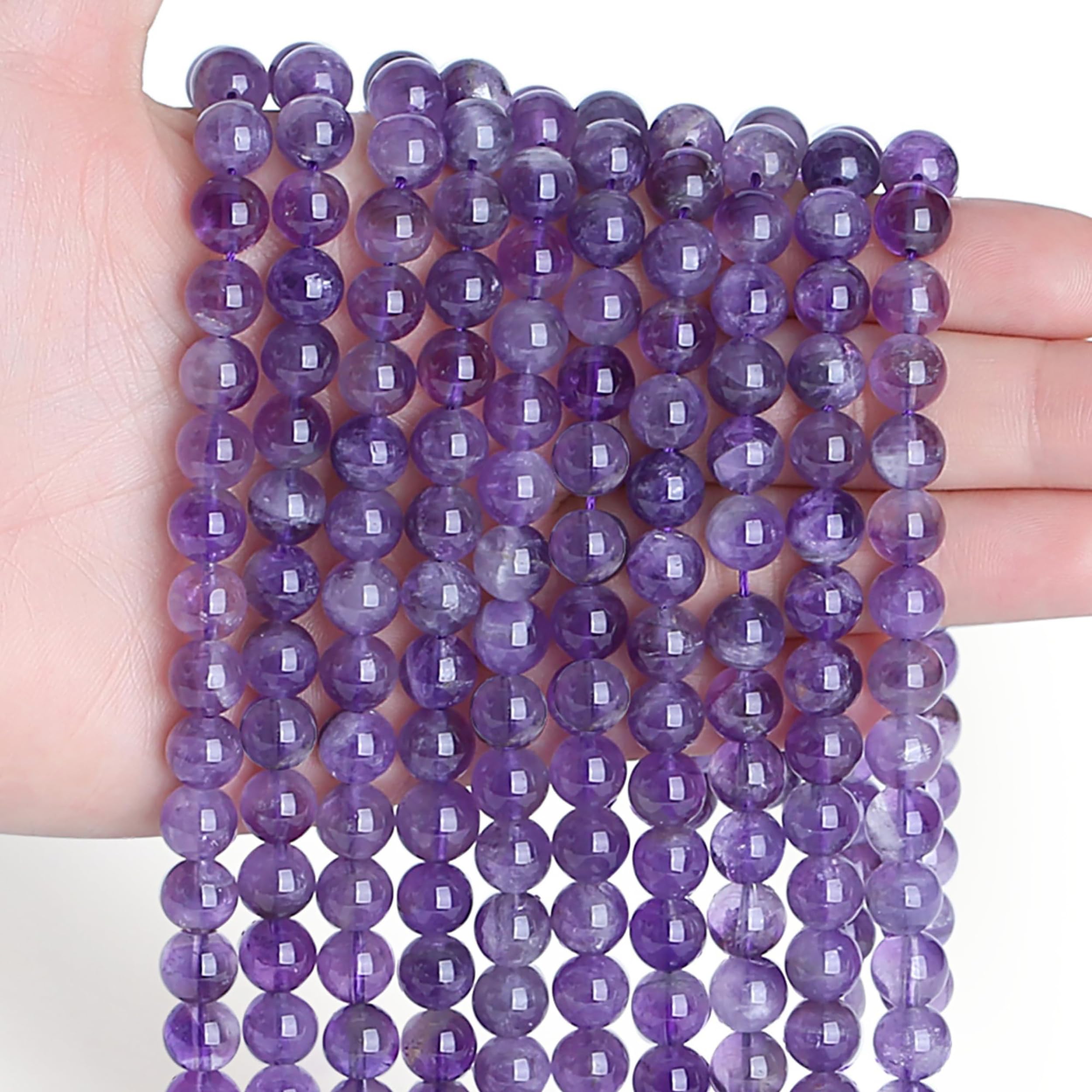 XIANNVXI 8mm Round Loose Purple Amethyst Beads for Bracelet Making Amethyst Crystal Purple Beads for Crafting for Jewellery Making 47 Pcs