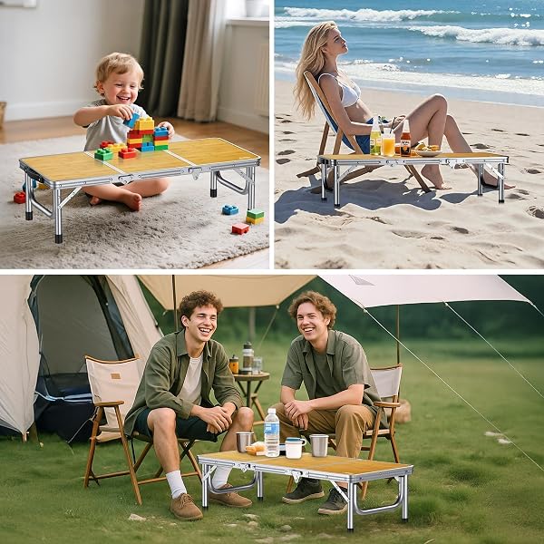 ANBTE 3FT LOW FOLDING PICNIC TABLE, THICKER ALUMINUM SMALL CAMPING TABLE WITH STORAGE BAG, PORTABLE HANDLE, LIGHTWEIGHT, FOR CAMPING BEACH PARTY PICNIC FLOOR, 34.2″ X 15.7″ X 10.3″, YELLOW