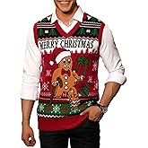 Arvilhill Mens Christmas Sweater Vest Ugly V-Neck Sleeveless Santa Gingerbread Pullover (S-3XL)