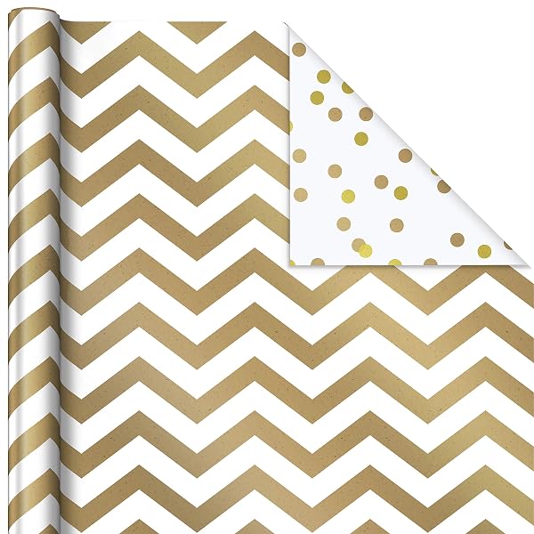 HALLMARK WHITE AND GOLD WRAPPING PAPER ROLLS FOR GRADUATION, BIRTHDAY, WEDDING, BRIDAL SHOWER, ALL OCCASION – BROWN KRAFT GIFT WRAP (SET OF 3 REVERSIBLE ROLLS: 75 SQ. FT. TTL.)