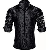 Barry.Wang Mens Casual Long Sleeve Shirts Silk Button Up Novelty Paisley Formal Dress Shirt Western Mexico Cowboy