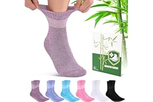 Cirorld Bamboo Viscose Diabetic Socks for Women, 6 Pairs Non Binding Wide Top, Seamless Loose Socks for Swollen Feet