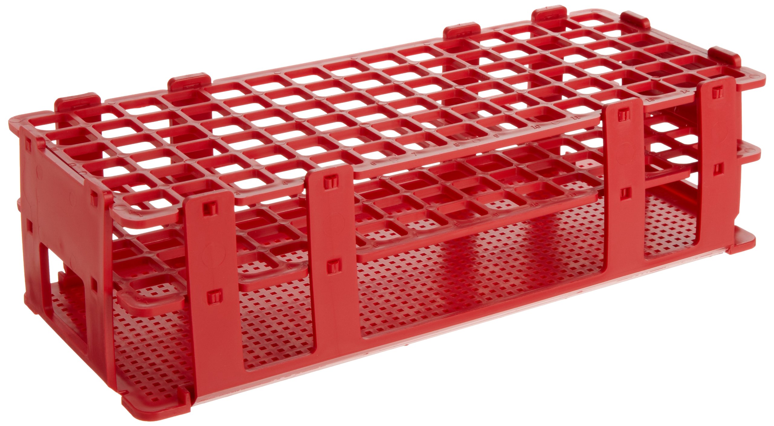 Bel-Art F18746-0000 No-Wire Test Tube Rack; 10-13mm, 90 Places, 9.7 x 4.1 x 2.5 in, Polypropylene, Red