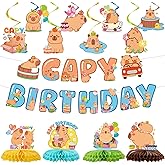 Lovarywow Capybara Birthday Party Decorations - 14PCS Capybara Banners with Hanging Swirls Bday Decoration Cute Capy Animals Honeycomb centerpieces Decor Supplies
