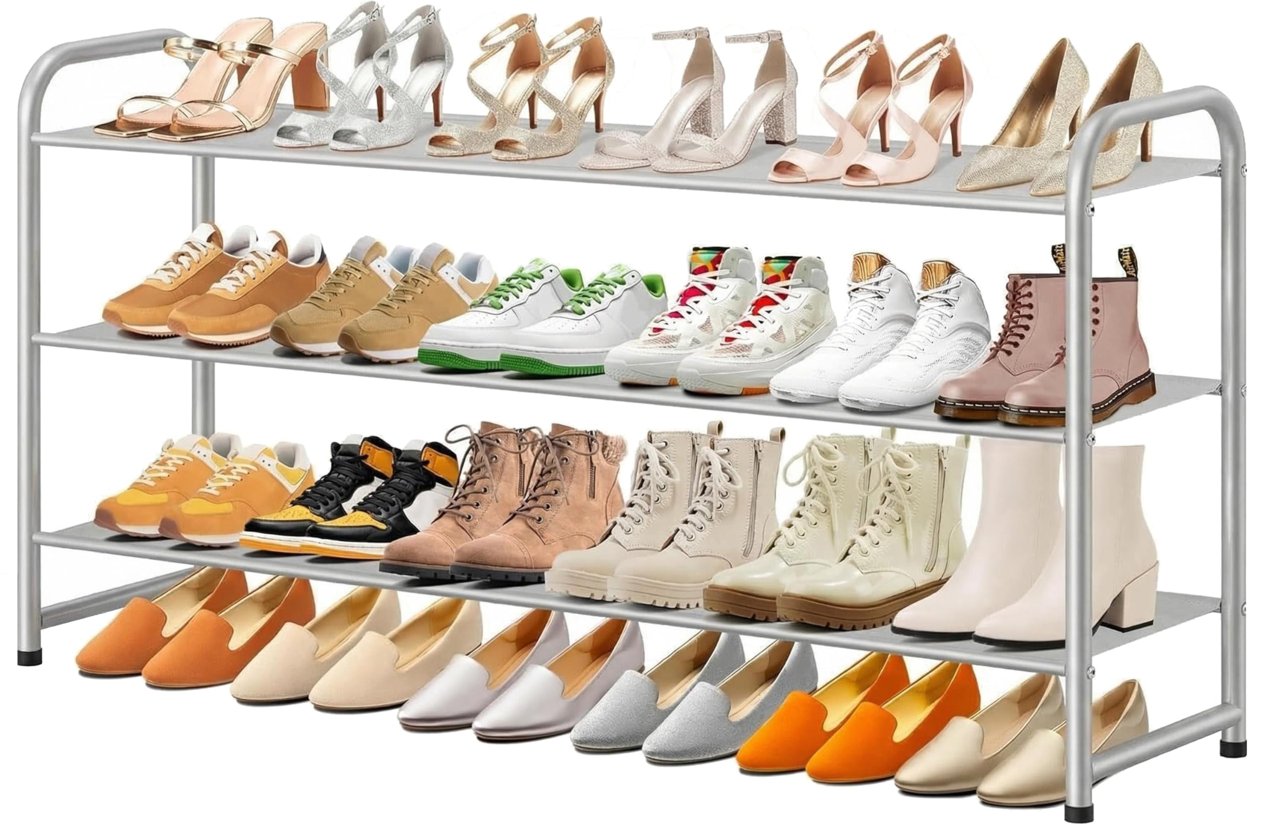 MISSLO 3 Tier Shoe Rack, Long Metal Shoe Storage Organiser, Fits 18 to 24 Pairs of Shoes, Stackable Shoe Shelf for Hallway, Closet, Living Room, Bedroom, Grey
