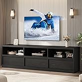 IDEALHOUSE 70 inch TV Stand for 80" TVs, Mid Century Modern Entertainment Center with Storage Drawer & Open Shelves, Wood Media Console Cabinet for Living Room/Bedroom, Black