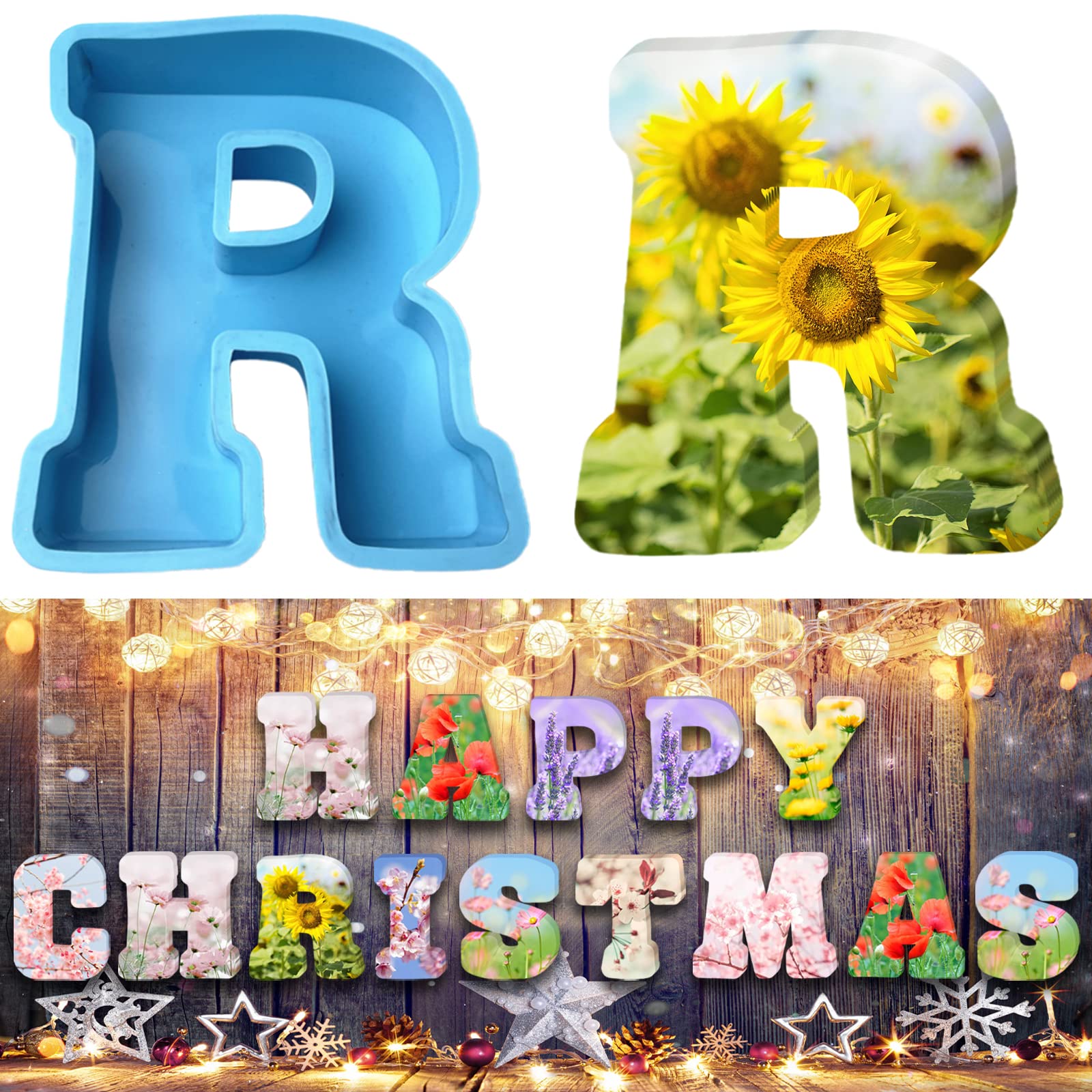 3D Alphabet Silicone Molds Large Letter Epoxy Molds for Resin 6 Inch DIY Resin Casting Letter Moulds Chocolate Baking Molds for Birthday Wedding Party Christmas Art Craft Ornaments (R)