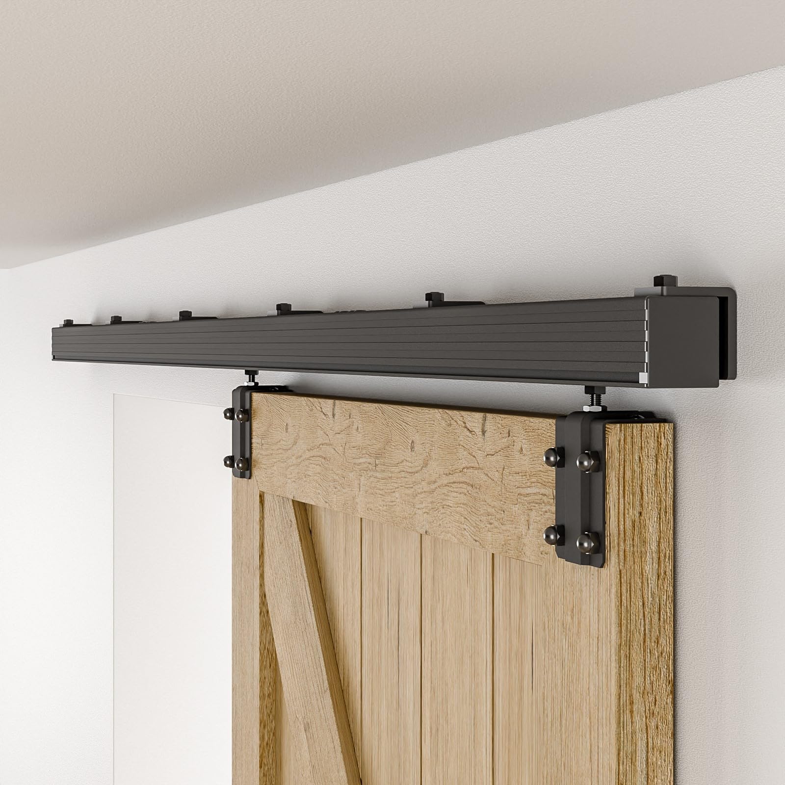 CCJH 200CM/6.6FT Sliding Door Track Barn Door Hardware Kit Closet Box Rail Hidden Roller Minimalist Modern Style