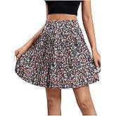 SweatyRocks Women's High Waist Mini Pleated Skater Skirt Flared A-Line Floral Short Skirt