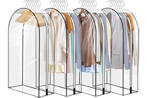 MALOROY Clear Garment Bags for Hanging Clothes - 40" Suit Covers for Closet Organization Pack of 4 Plastic Storage Bags for Shirts, Coats, Dresses Side Zipper, Breathable Fabric, Keep Clothes Neat and Tidy