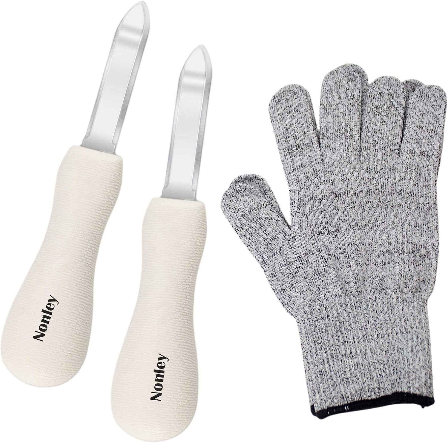 Oyster Shucking Knife, Nonley Oyster Knife Shucker Set Not Easy To Break And Bend, 2 PCS Oyster Shucker and Cut Resistant Glove Professional Guard Seafood Opener Kit Tools