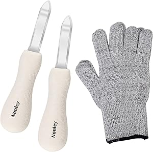 Oyster Shucking Knife, Nonley Oyster Knife Shucker Set Not Easy To Break And Bend, 2 PCS Oyster Shucker and Cut Resistant Glove Professional Guard Seafood Opener Kit Tools