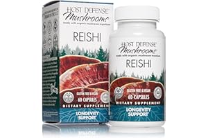 Host Defense, Reishi Capsules, Supports General Wellness and Vitality, Mushroom Supplement, Unflavored, 60 Count (Pack of 1)