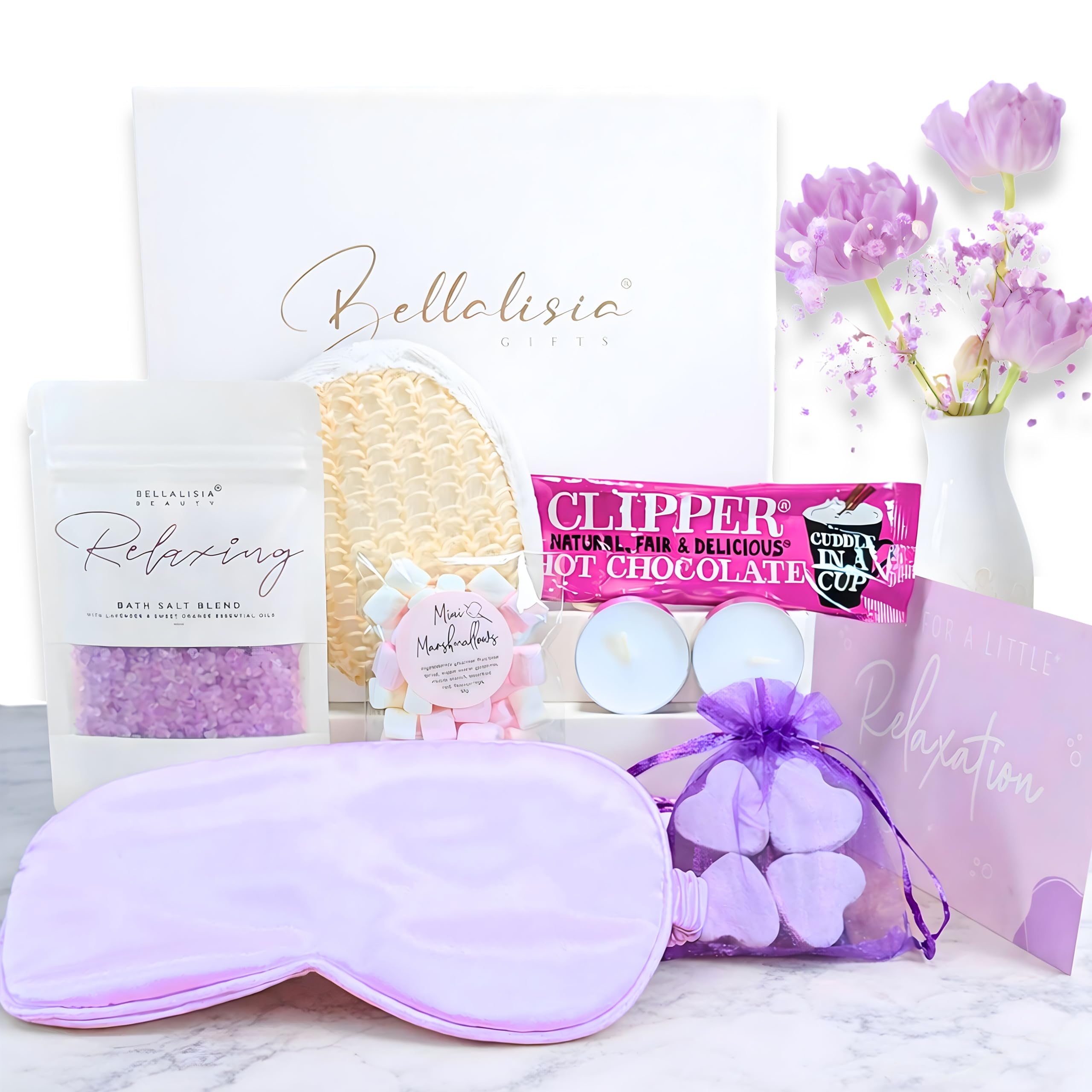 Pamper Kit for Women, Hug in a Box Birthday Gifts for Relaxation, Self Care Pamper Hamper, Spa Gift Box for Mum, Wife, Girlfriend, Friend, Thinking of You, Christmas Present Bath Salts & Eye Mask Set