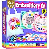 KRAFUN My First Embroidery Kit for Kids &amp; Teens Age 8+ | 8 Projects | Beginner hand stitch set with hoop, tool box &amp; DIY tote bag. Pre-printed cloths. Arts &amp; crafts gift for girls