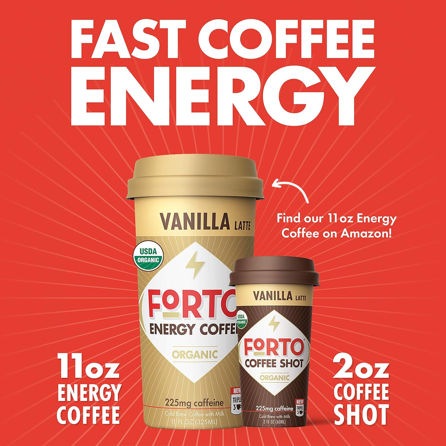 FORTO Coffee Shots - Vanilla Latte, Ready-to-Drink on the go, Cold Brew Coffee Shot - Fast Coffee Energy Boost, 2 Fl Oz, Pack of 6: Grocery & Gourmet Food