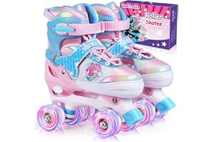 Hualonger Roller Skates,4 Size Adjustable Roller Skates Kids,Light-Up Wheels and Adorable Cartoon Designs, Multiple Layers of Protection for Girls and Boys,Suitable Indoor Outdoor