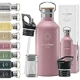 Stainless Steel Water Bottle with Straw, Infuser & 3 Lids: 18/32 OZ Leak-Proof Vacuum Insulated ACTIVE FLASK Drinking Bottles Hot Cold: Double Walled Outdoor Drink Thermo Mug Tea Coffee Sport Gym Bike