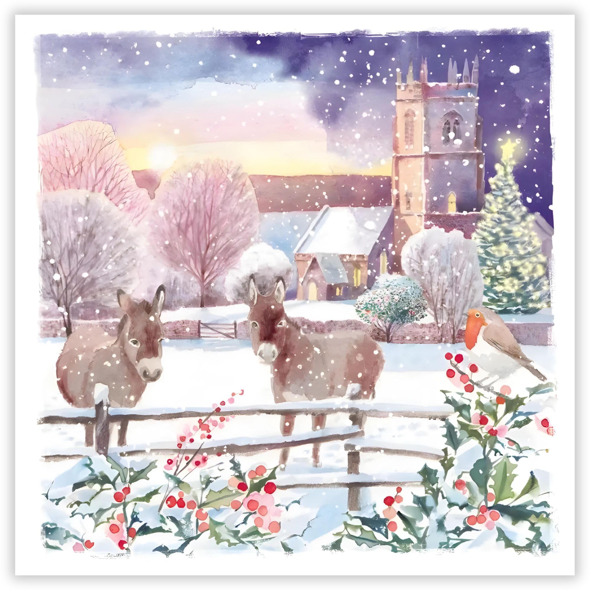 GBCC Charity Christmas Cards Pack of 10 - Charity Christmas Cards with Donkeys Countryside Scene - Eco-Friendly Xmas Cards Multipack with Envelopes