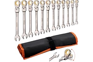 VEVOR Flex-Head Ratcheting Wrench Set, 12-Piece Metric 8 mm to 19 mm, 72 Teeth, Cr-V Steel Ratchet Flexible Combination Wrenc