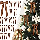 16Pcs Velvet Ribbon Bows for Christmas Tree, Vintage Rustic Small Craft Bows Ornaments for Garland Wreath Gift Wrapping Candy Bags Party DIY Decorations (Light Brown, 5" x 10", Width of 1")