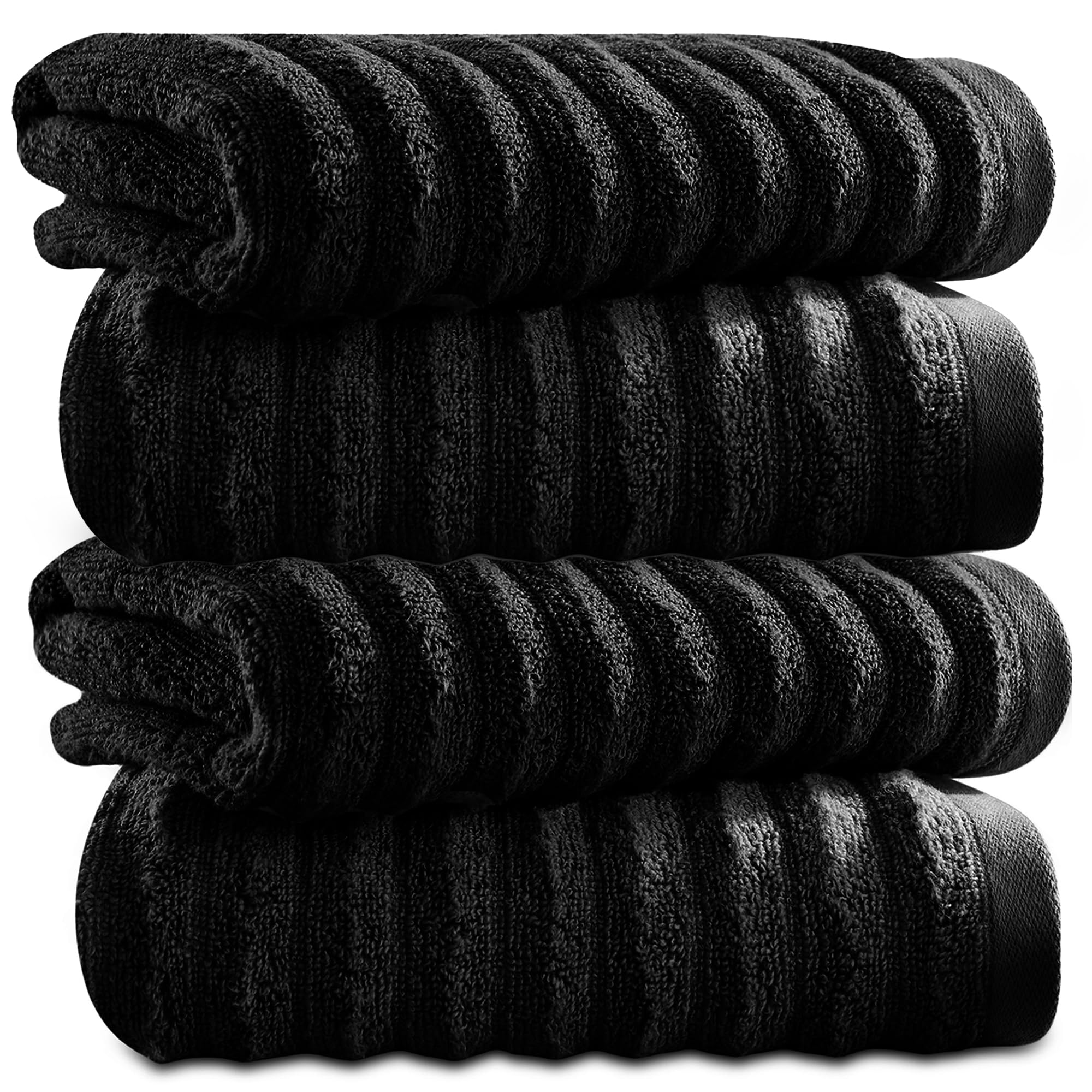 Towelogy Bamboo Face Cloth Makeup Remover Facial Cleansing Cloths Super Soft Fingertip Towels for Delicate Sensitive Skin | 30x30 cm - Pack of 4 (Black, 4)