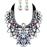 Flyonce Costume Jewelry for Women, 9 Colors Rhinestone Crystal Statement Necklace Earrings Set