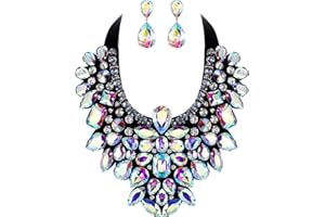 Flyonce Costume Jewelry for Women, 9 Colors Rhinestone Crystal Statement Necklace Earrings Set