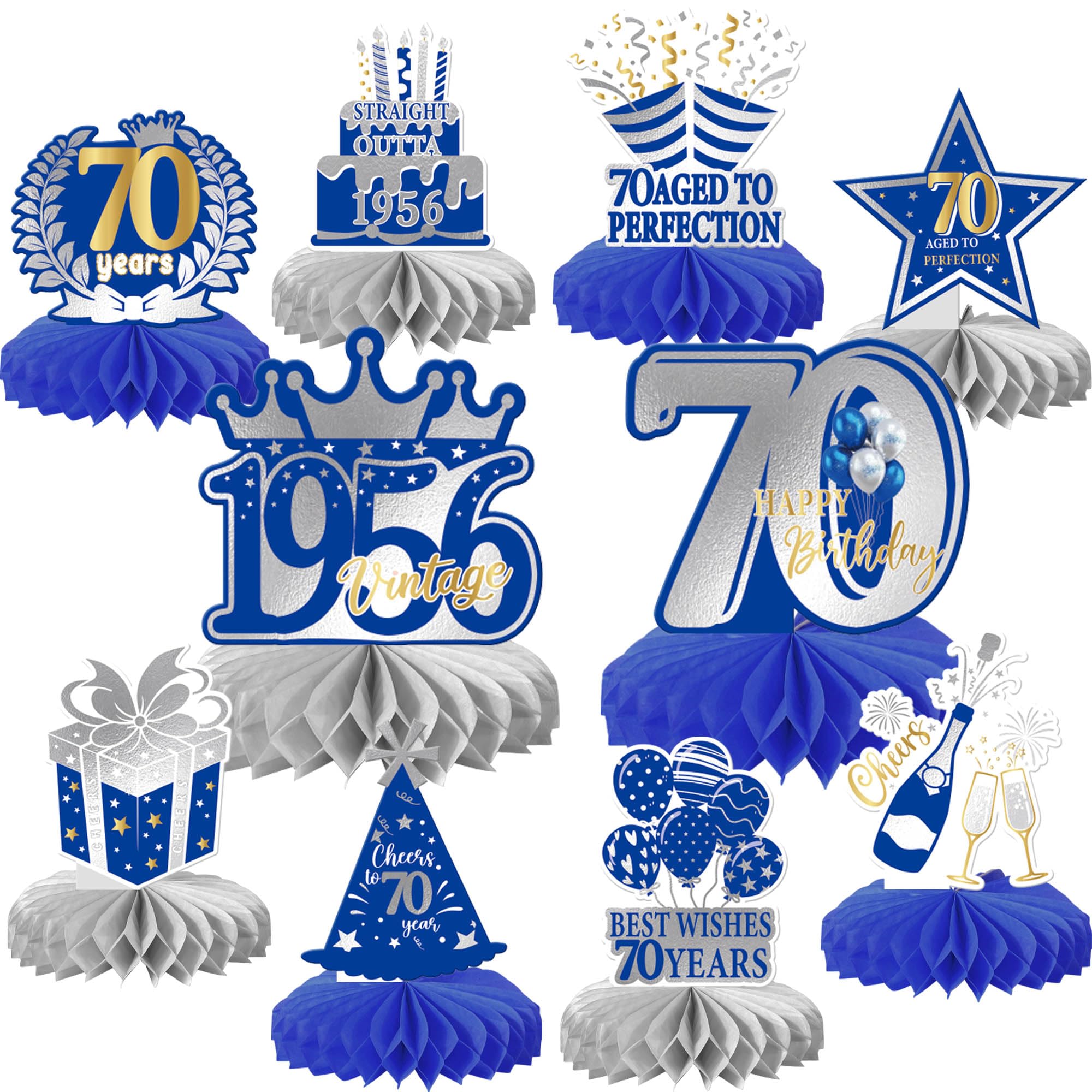 Xsstarmi 70th Birtday Honeycomb Centerpieces Decor Best Wishes 70 Years Aged to Perfection Straight Outta 1956 Table Toppers Decoration for Cheers to 70 Years Birthday Party DIY Decorations — image 1