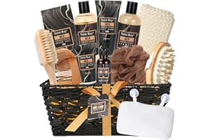 SAINT ROY Fathers Day Gifts for Men Dad Bath Perfume Gift Set for Men, 14 Pcs Spa Basket with Classic Perfume kit, Personal Self Care Shaving Kit Relax Included Scubber, Beard Oil, Bath Pillow, Valentines Day