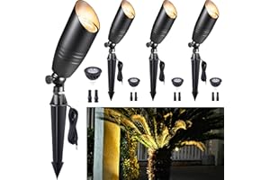 Gardenreet Brass Landscape Lighting - Black Low Voltage Spotlights Outdoor LED, 12V Wired Uplights, Waterproof Spot Lights for Outside Trees with 5W 2700K Warm White MR16 Bulb (4 Pack)