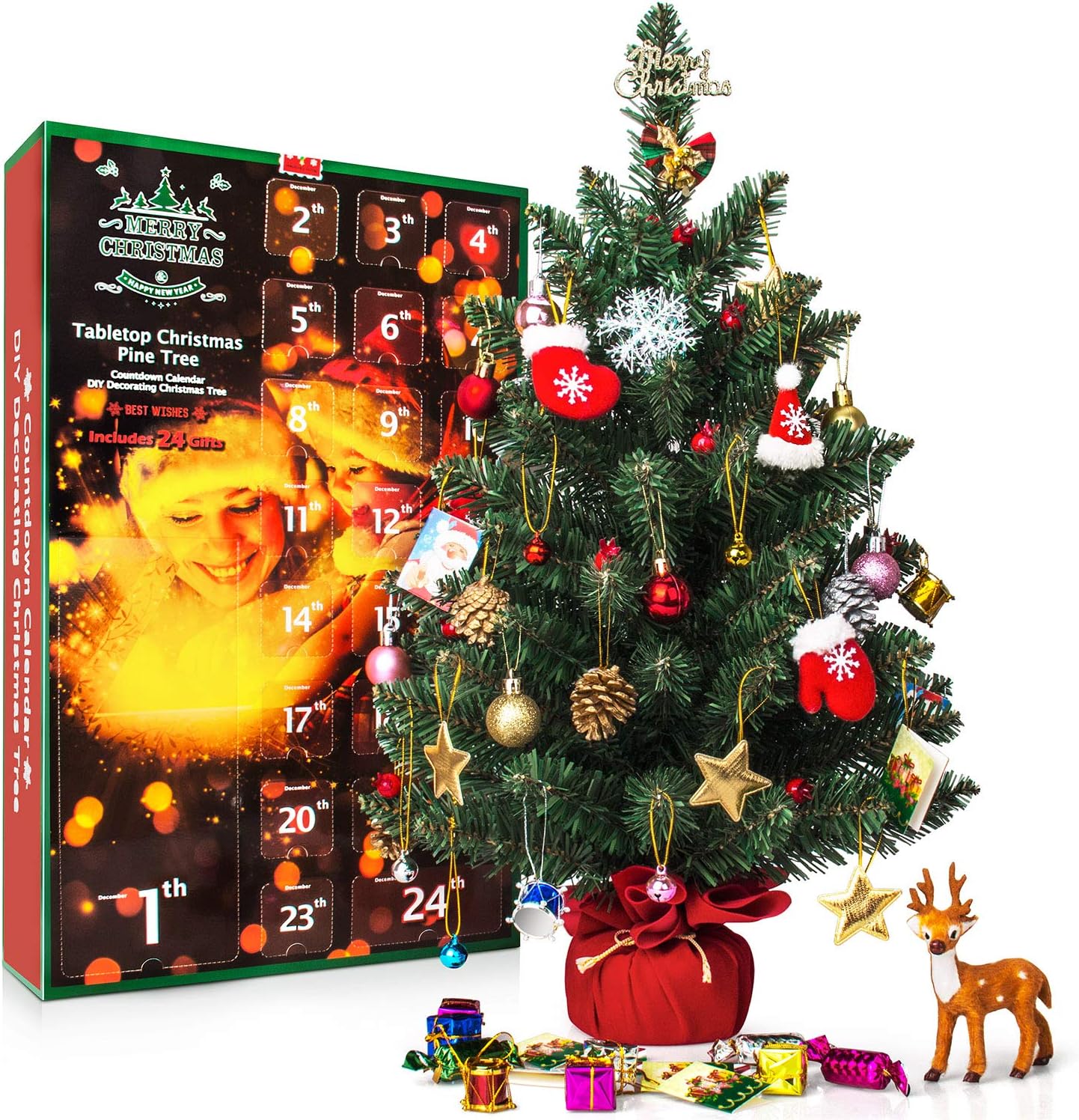 SWEET DIARY Advent Calendar 2018 Tabletop Christmas Tree, Green