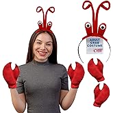 Nicky Bigs Novelties - Lobster Headband with Eyeballs, Adult Crab Costume Women and Men, Crawfish Red Headband and Claws, Crab Gloves Crawfish Hat Lobster, Sea Animal Lobster Costume Adult, One Size