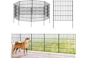 FOREHOGAR Metal Garden Fence 28in (H) x 18.7ft (L), 8 Panels + 9 Stakes Dog Fence Border Fence Animal Barrier, No Dig Garden Fencing for Yard Flower Bed Lawn Patio Outdoor, PIN282808 Black